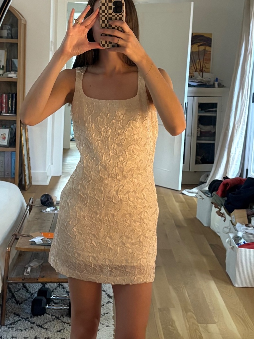For Love & Lemons cream organza open back mini dress